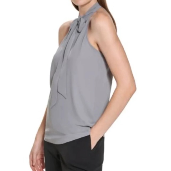 Calvin Klein X-Fit Solid Sleeveless Tie-Neck Halter Top - Picture 5 of 6